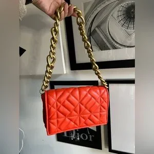 Zara | Bags | Orange Quilted Bag With Gold Chain | Poshmark